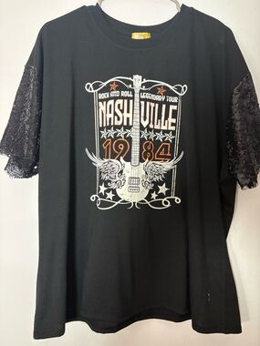 Cult Favorite Nashville 1984 Graphic Tee with sequin sleeves size 2x